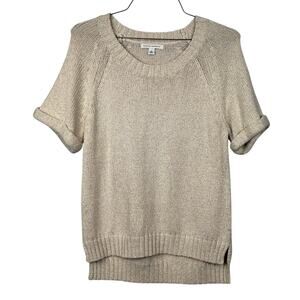 Banana Republic M Short Sleeve Sweater Metallic Knit Gold Shimmer Pullover